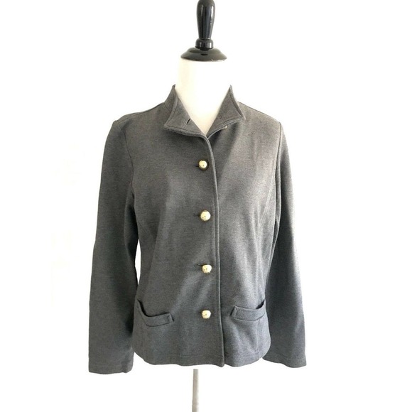 Liz Claiborne | Sweater Blazer Jacket Button Front PM Gray Stretch Long Sleeve - Picture 1 of 9
